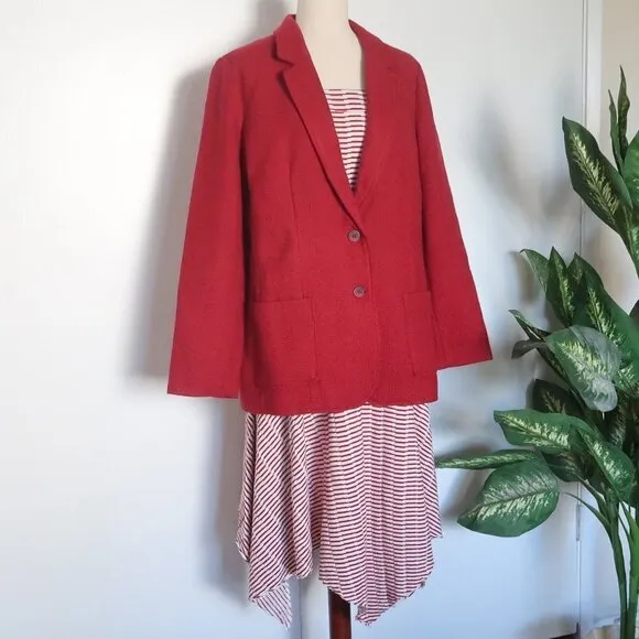 𝅺J. Jill Wool Raspberry Red Tweed Single Breasted Career Blazer / Jacket Size L