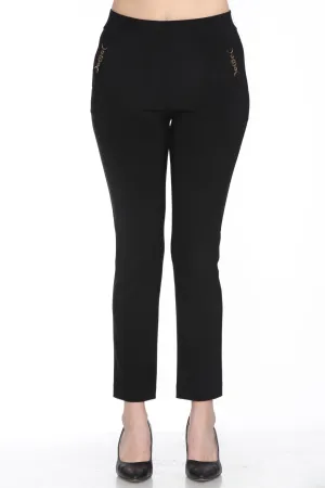 Joseph Ribkoff Black Chain Link Detail Slim Ankle Pants 243263