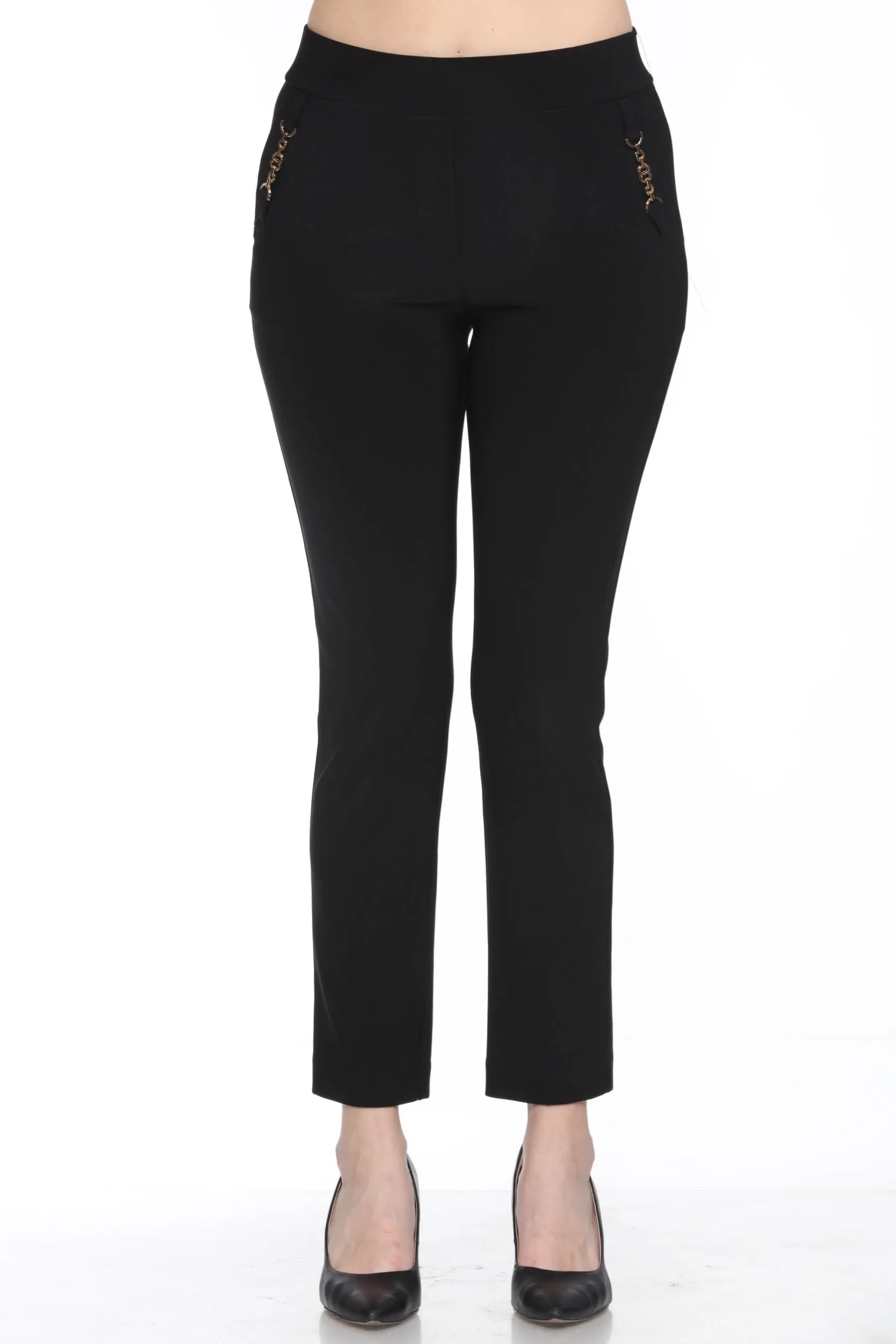 Joseph Ribkoff Black Chain Link Detail Slim Ankle Pants 243263
