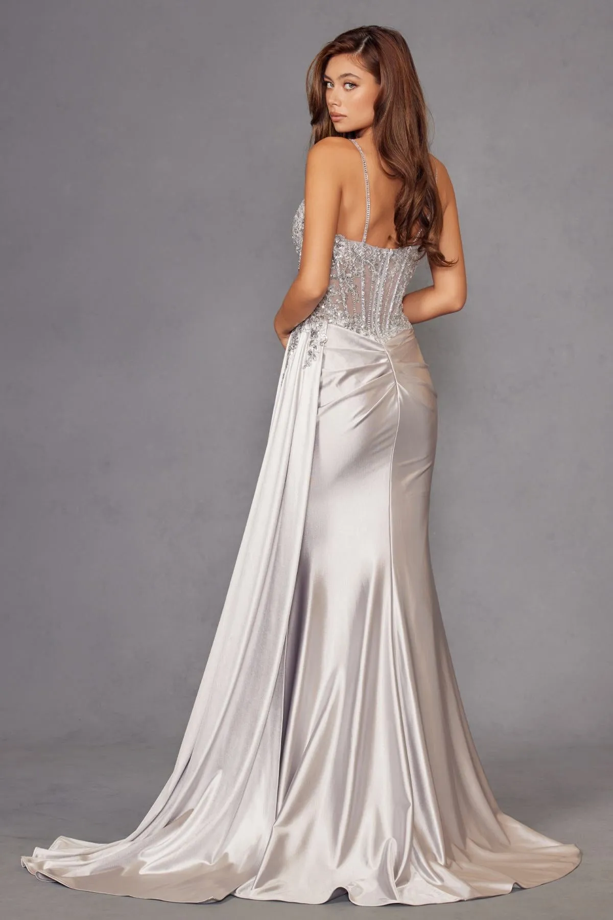 Juliet JT2535K Long Fitted Boned Corset Sweetheart Neck Side Slit Gown