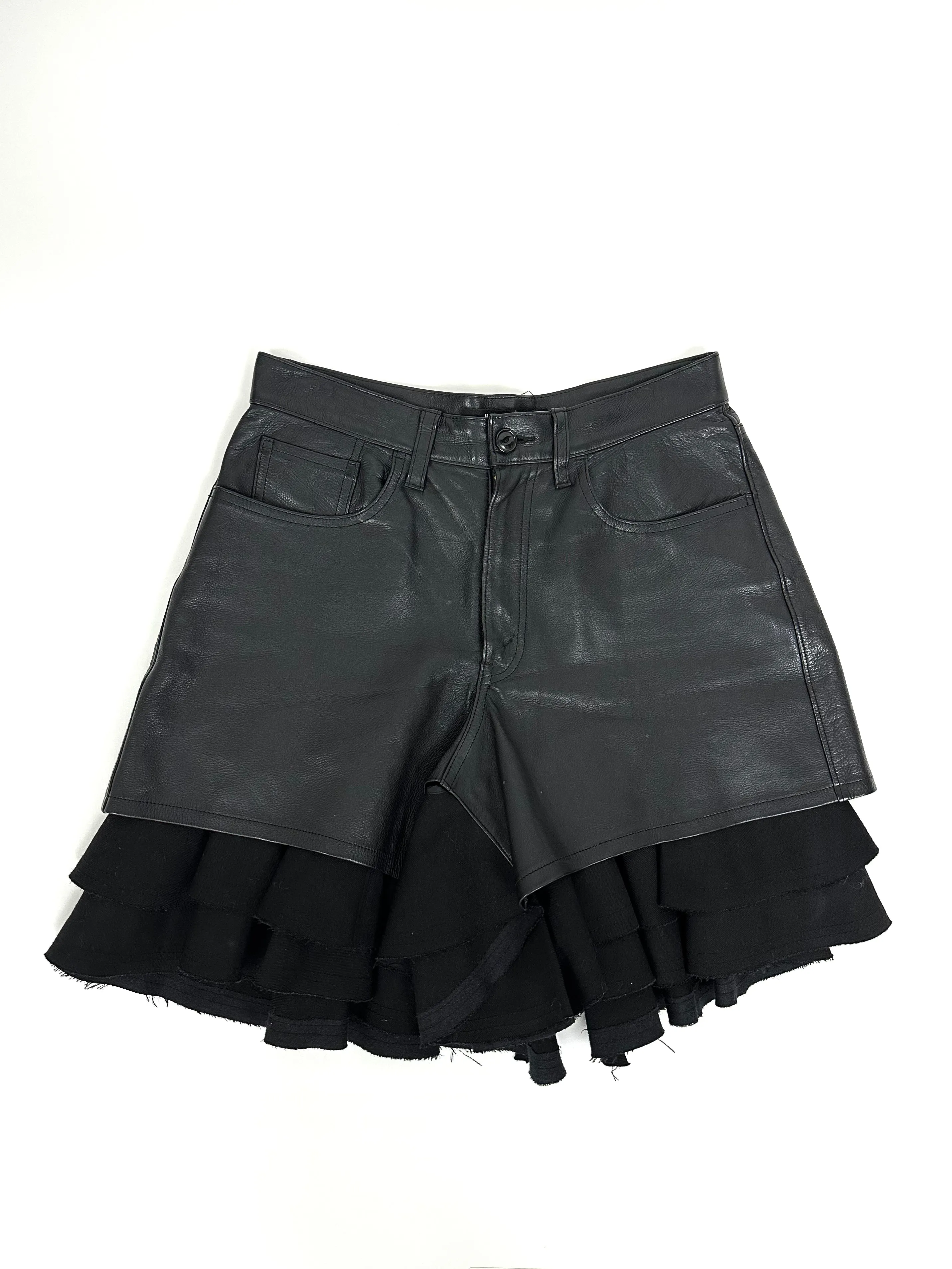 Junya Watanabe Leather & Wool Ruffle Shorts