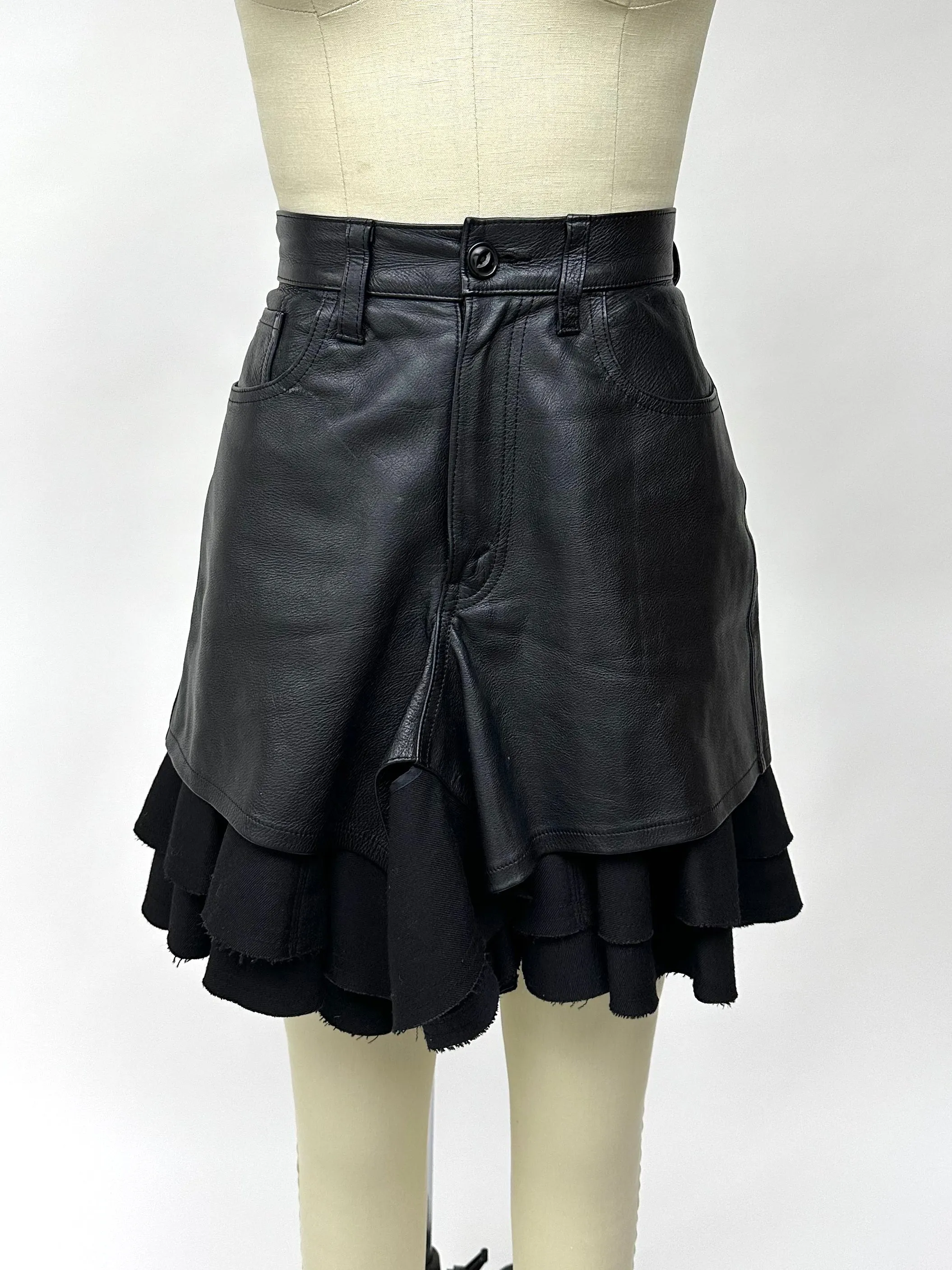 Junya Watanabe Leather & Wool Ruffle Shorts