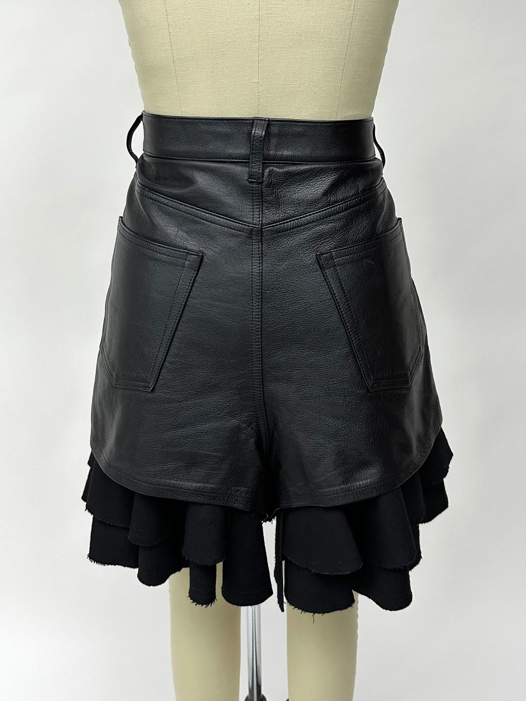 Junya Watanabe Leather & Wool Ruffle Shorts