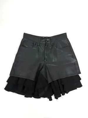 Junya Watanabe Leather & Wool Ruffle Shorts