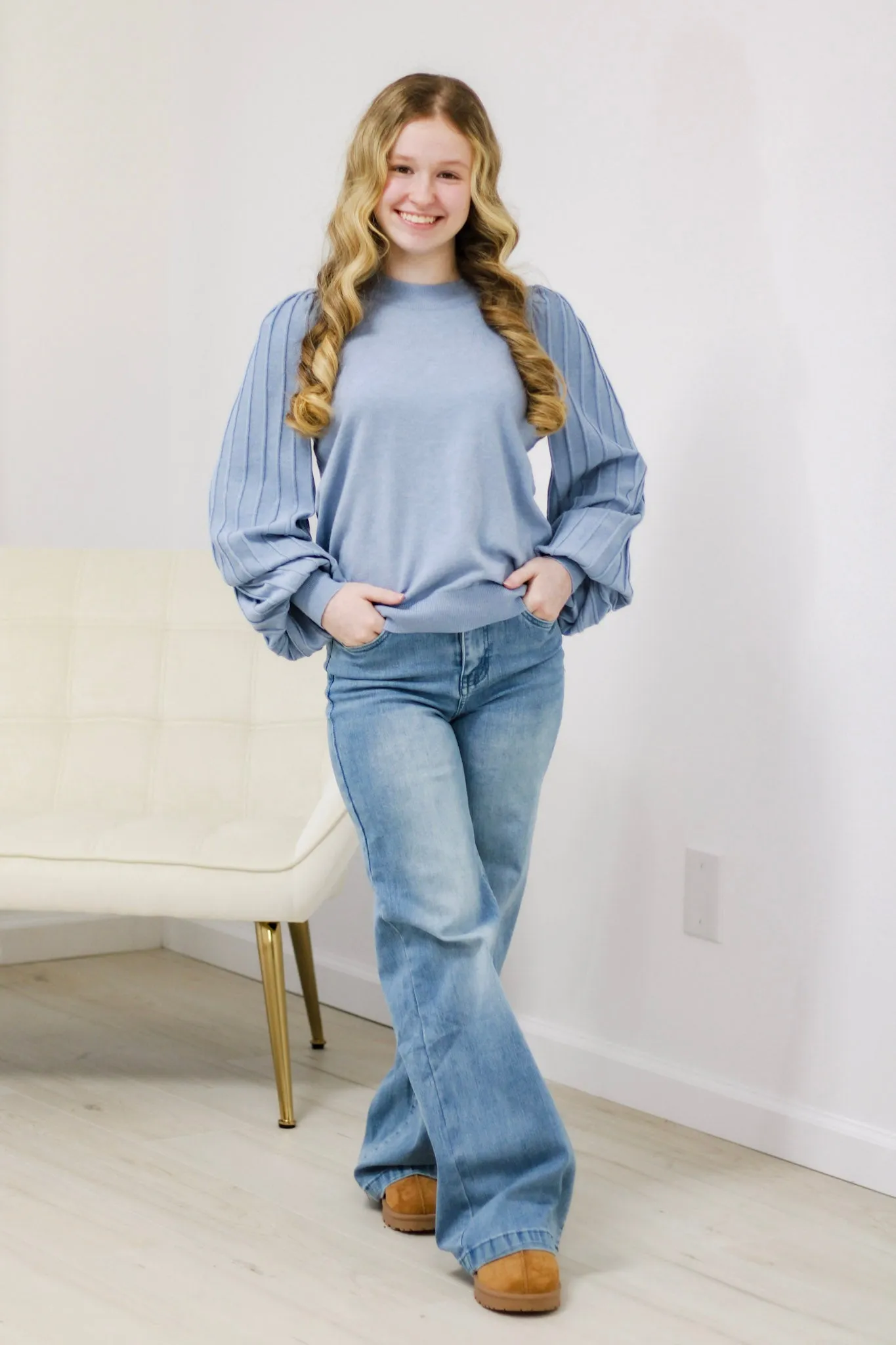 Just a Little Texture Sweater in Marble Blue
