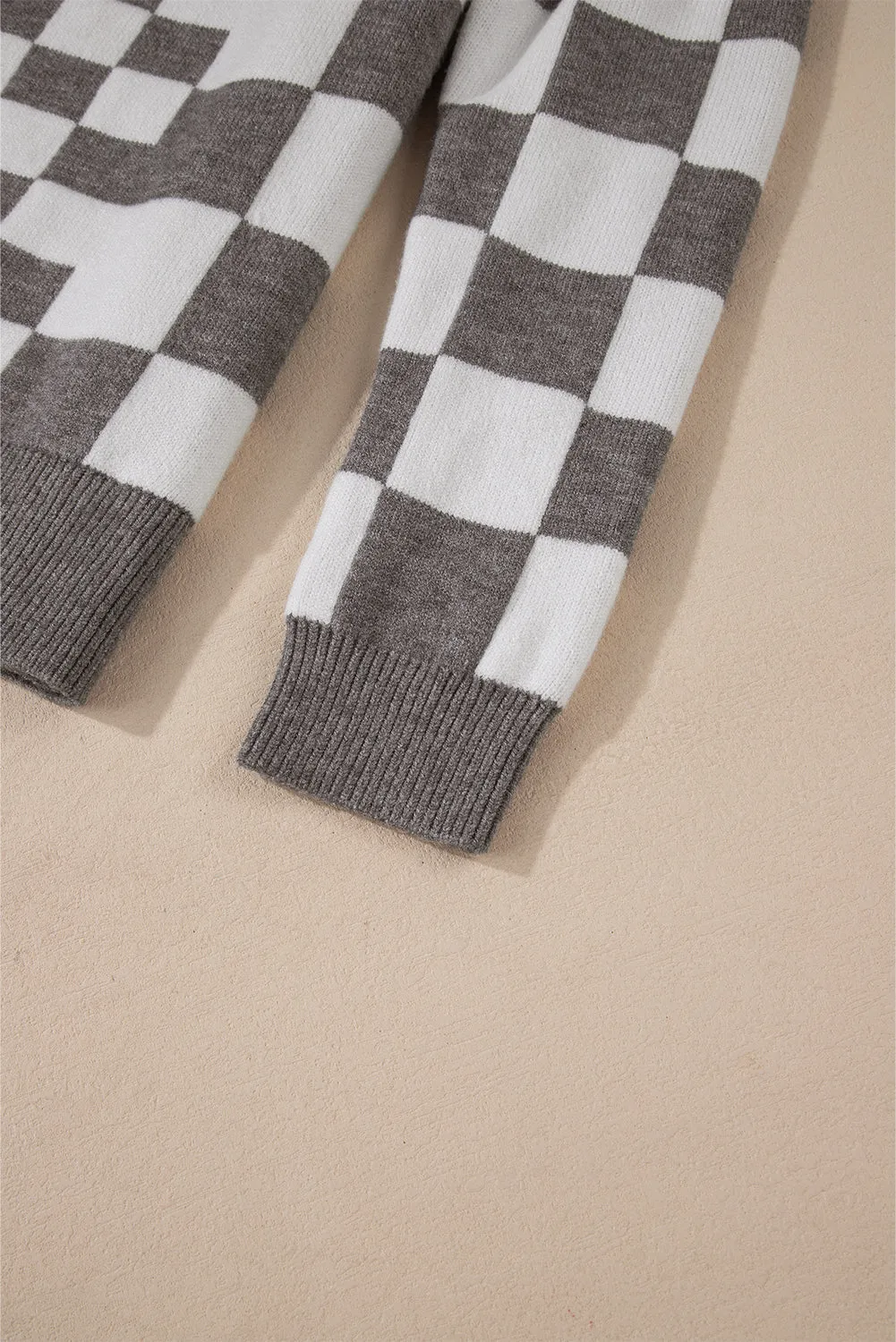 KaleaBoutique Checkered Print Drop Shoulder Round Neck Sweater