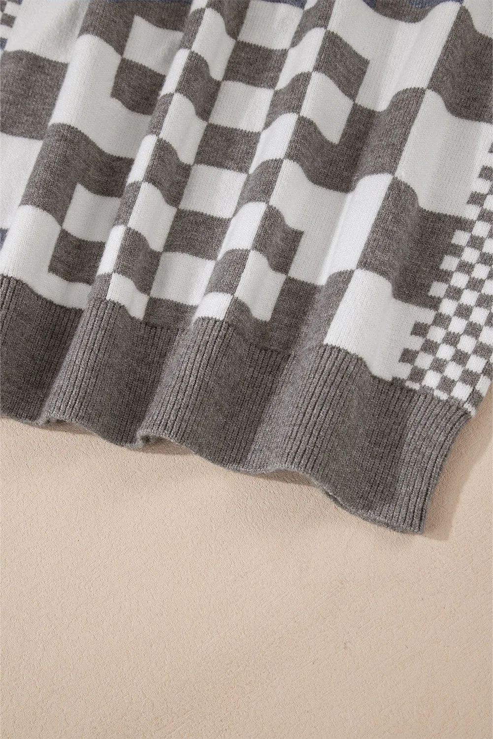 KaleaBoutique Checkered Print Drop Shoulder Round Neck Sweater