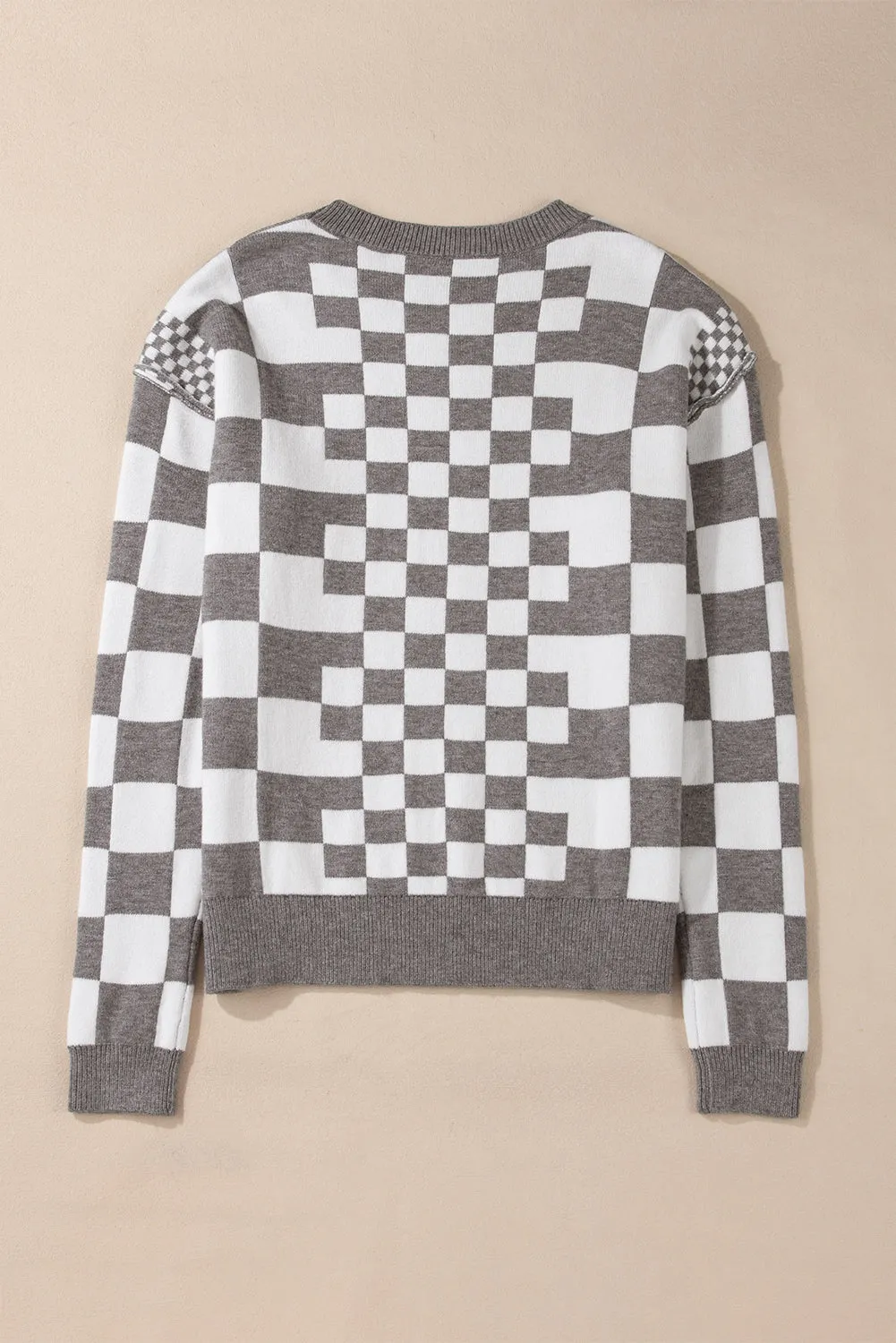 KaleaBoutique Checkered Print Drop Shoulder Round Neck Sweater
