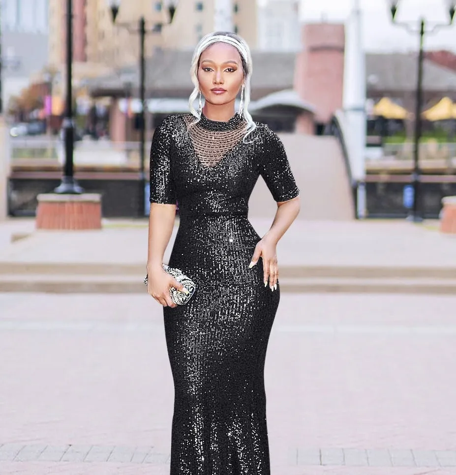 Kaylee Luxe- Beaded/Sequin Floor Length Dress (New)