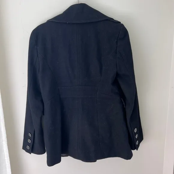 Kenneth Cole Wool Blend Pea Coat Double Breasted Jacket Black Size 12