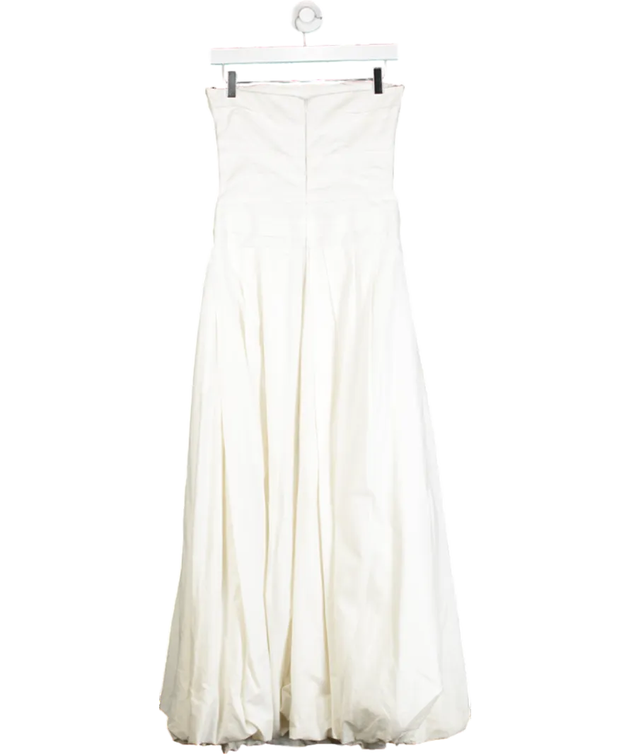 Khaite White Ingrid Ruched Cotton Bandeau Puffball Strapless Dress UK 8