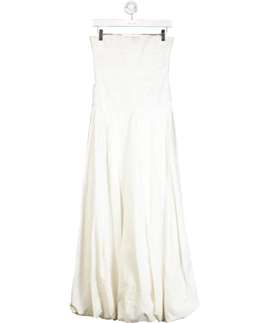 Khaite White Ingrid Ruched Cotton Bandeau Puffball Strapless Dress UK 8