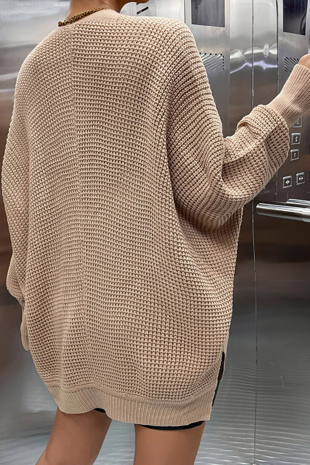 Khaki Knitted Dolman Sleeve Open Front Cardigan