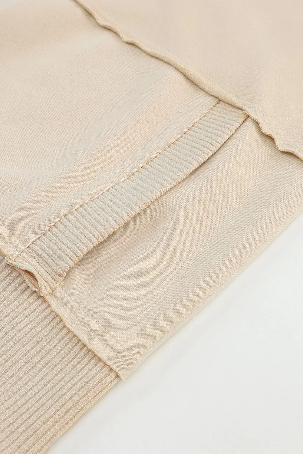Khaki Ribbed Detail Snap Button Sweatshirt