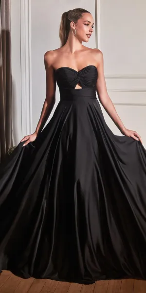 Ladivine 7496 Floor Length A-Line Luxurious Satin Strapless Keyhole Dress