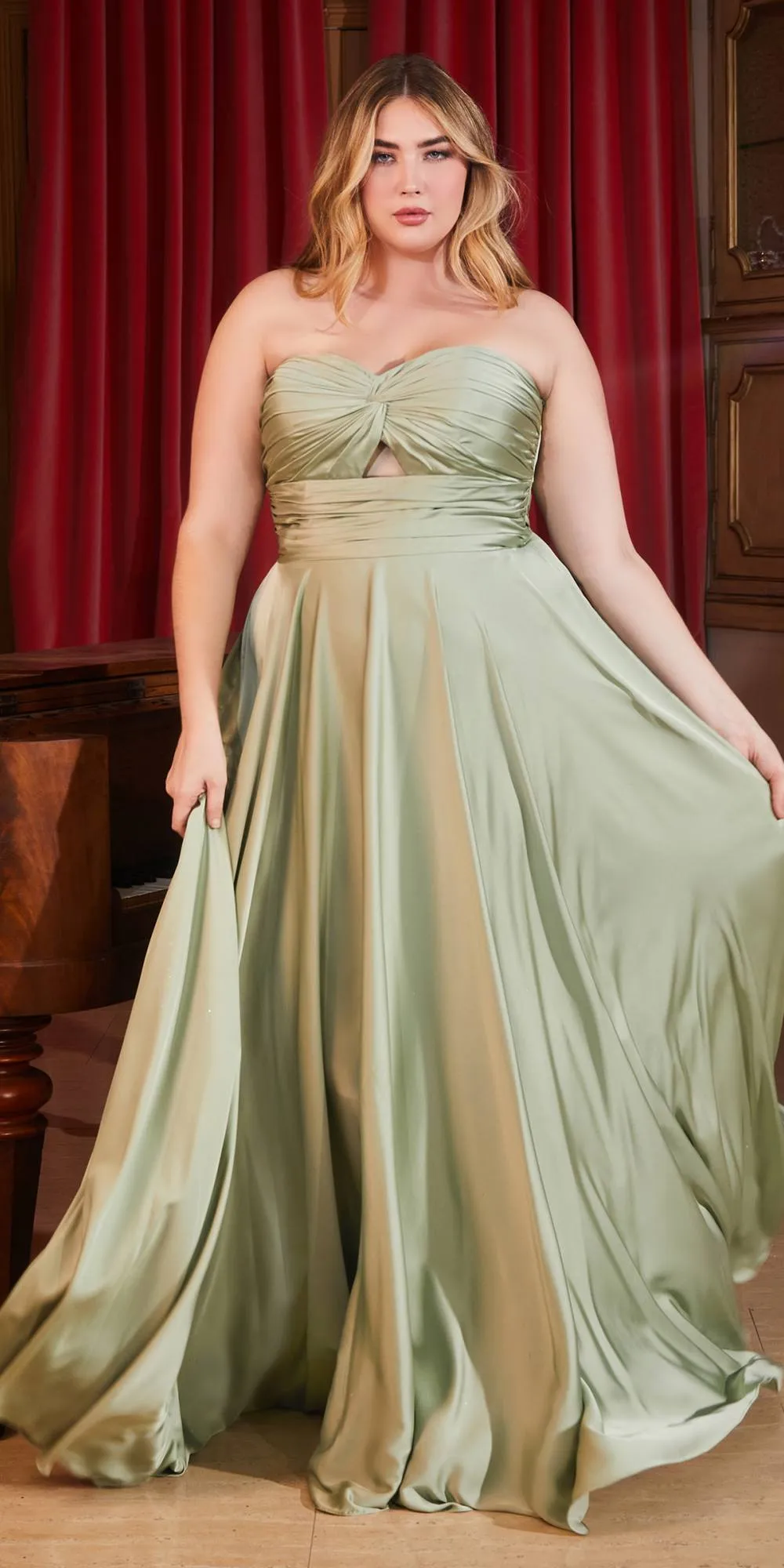 Ladivine 7496 Floor Length A-Line Luxurious Satin Strapless Keyhole Dress