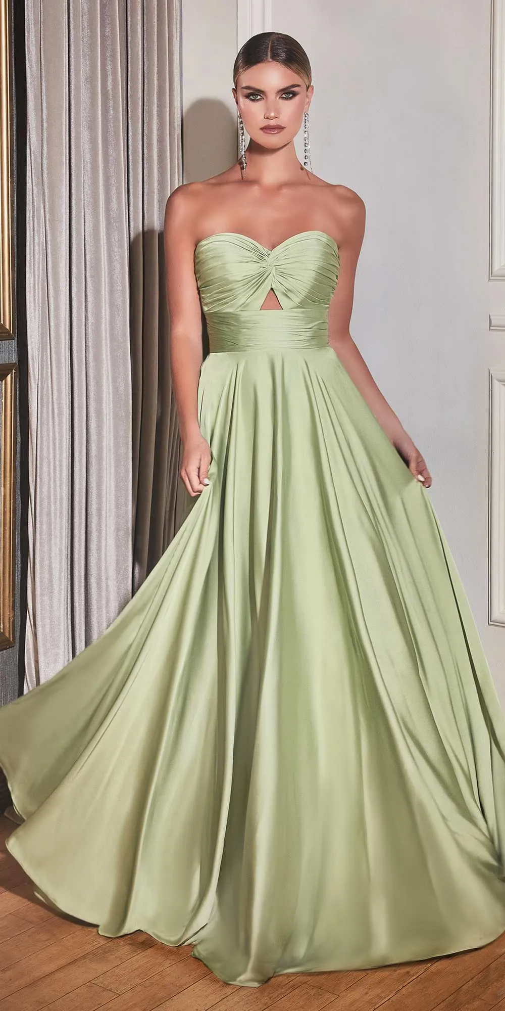 Ladivine 7496 Floor Length A-Line Luxurious Satin Strapless Keyhole Dress