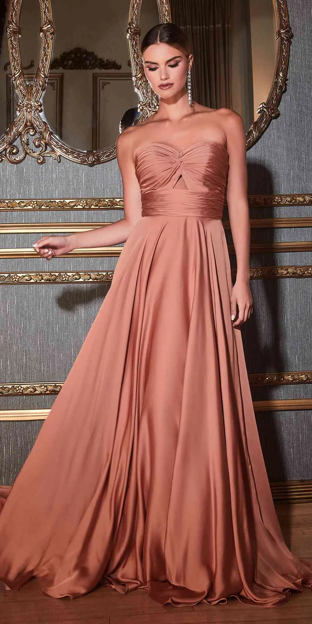 Ladivine 7496 Floor Length A-Line Luxurious Satin Strapless Keyhole Dress