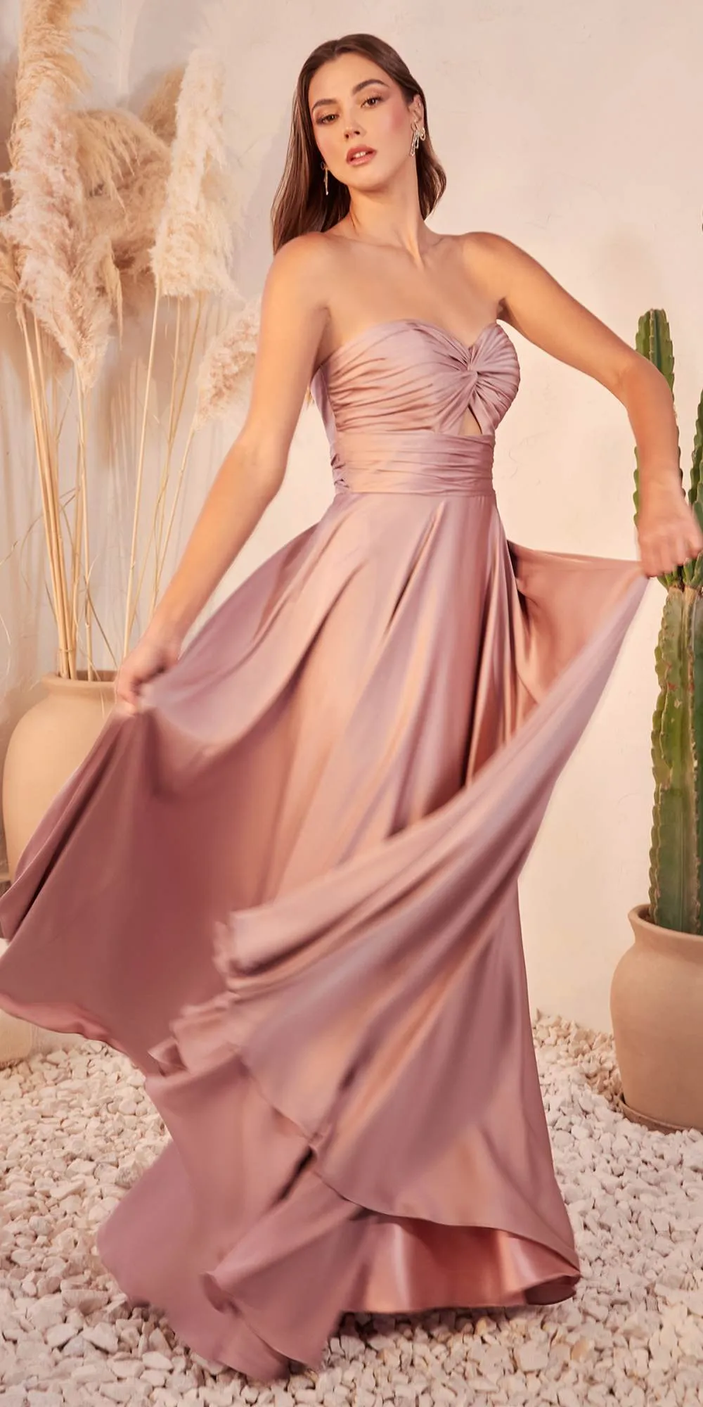 Ladivine 7496 Floor Length A-Line Luxurious Satin Strapless Keyhole Dress