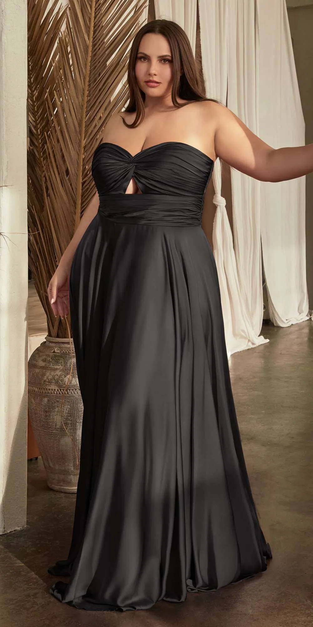 Ladivine 7496 Floor Length A-Line Luxurious Satin Strapless Keyhole Dress