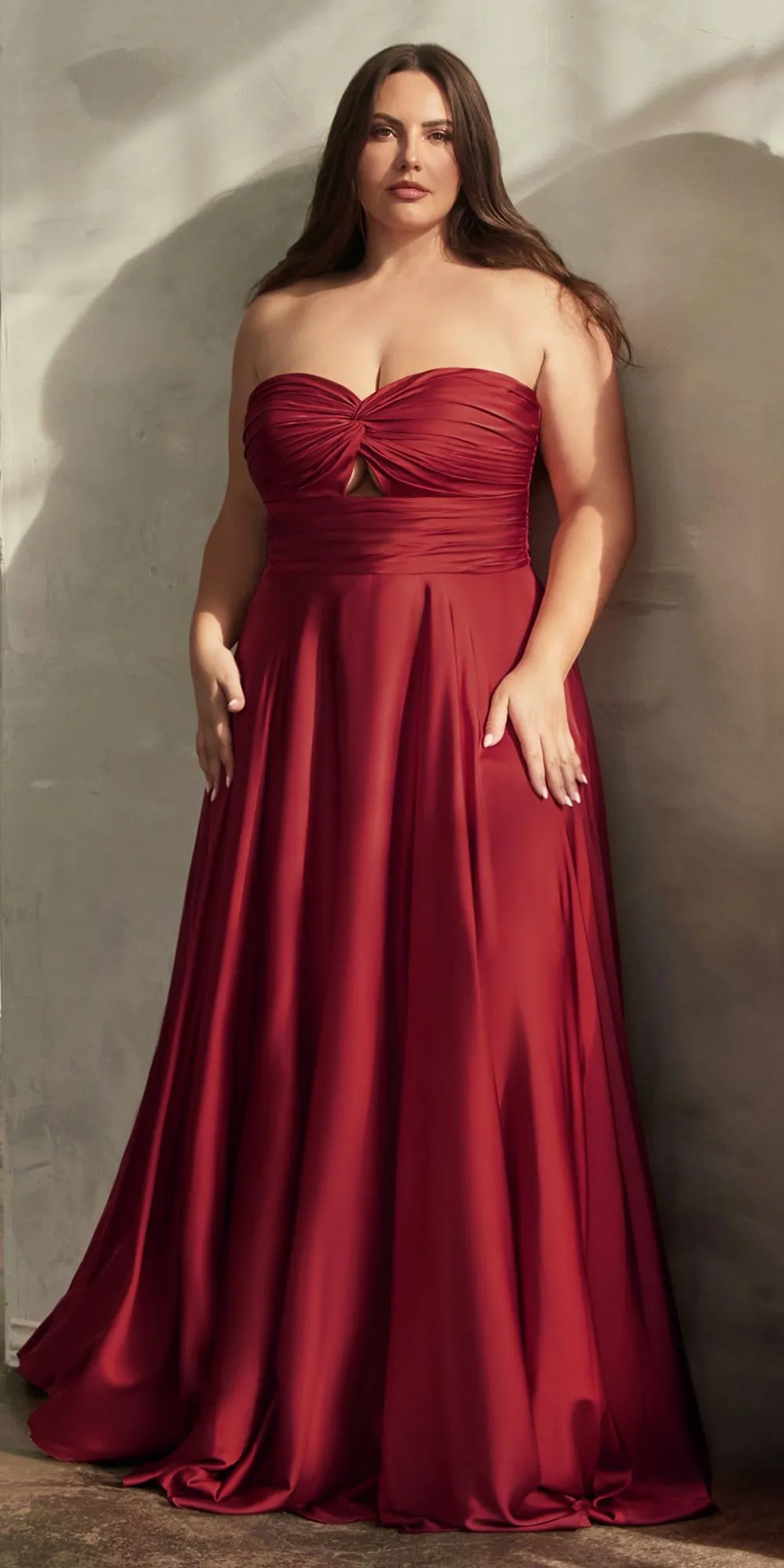 Ladivine 7496 Floor Length A-Line Luxurious Satin Strapless Keyhole Dress
