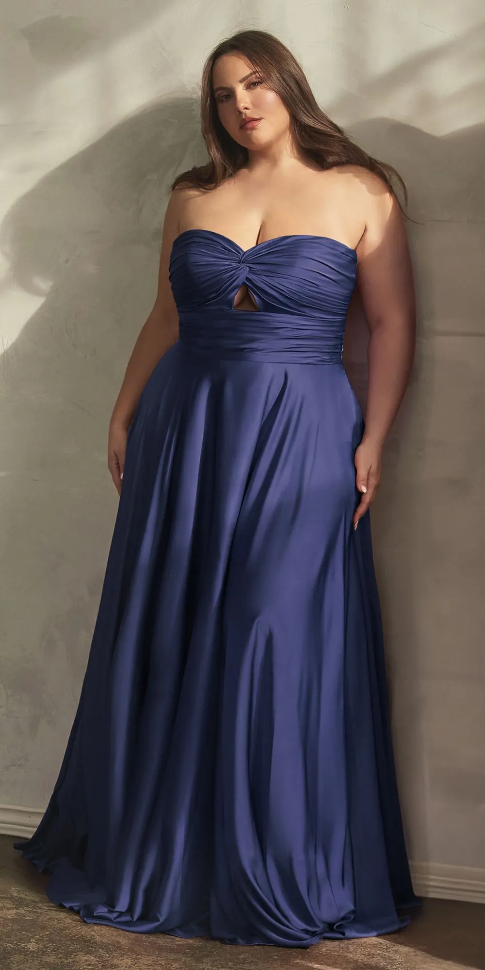 Ladivine 7496 Floor Length A-Line Luxurious Satin Strapless Keyhole Dress