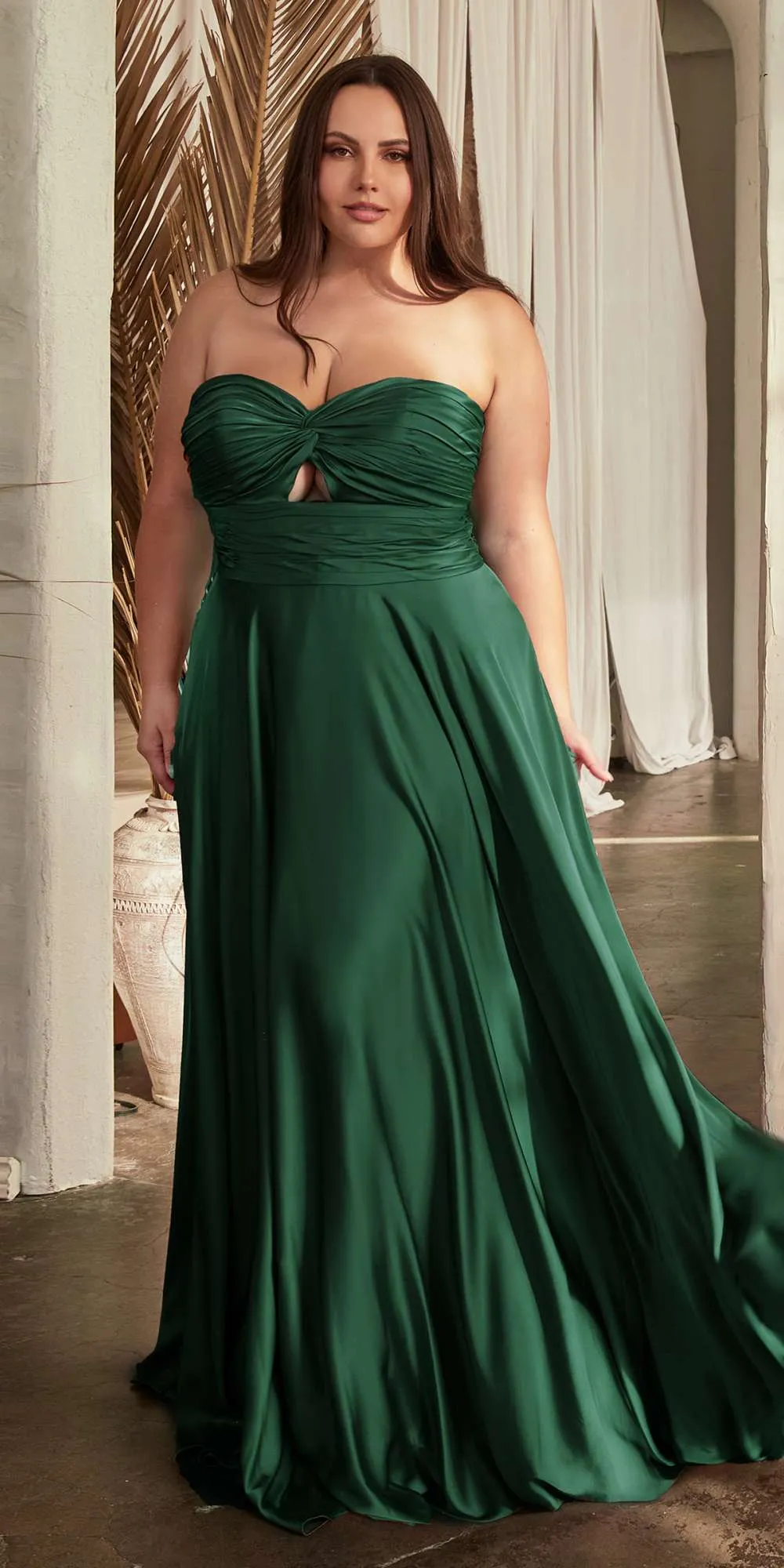 Ladivine 7496 Floor Length A-Line Luxurious Satin Strapless Keyhole Dress