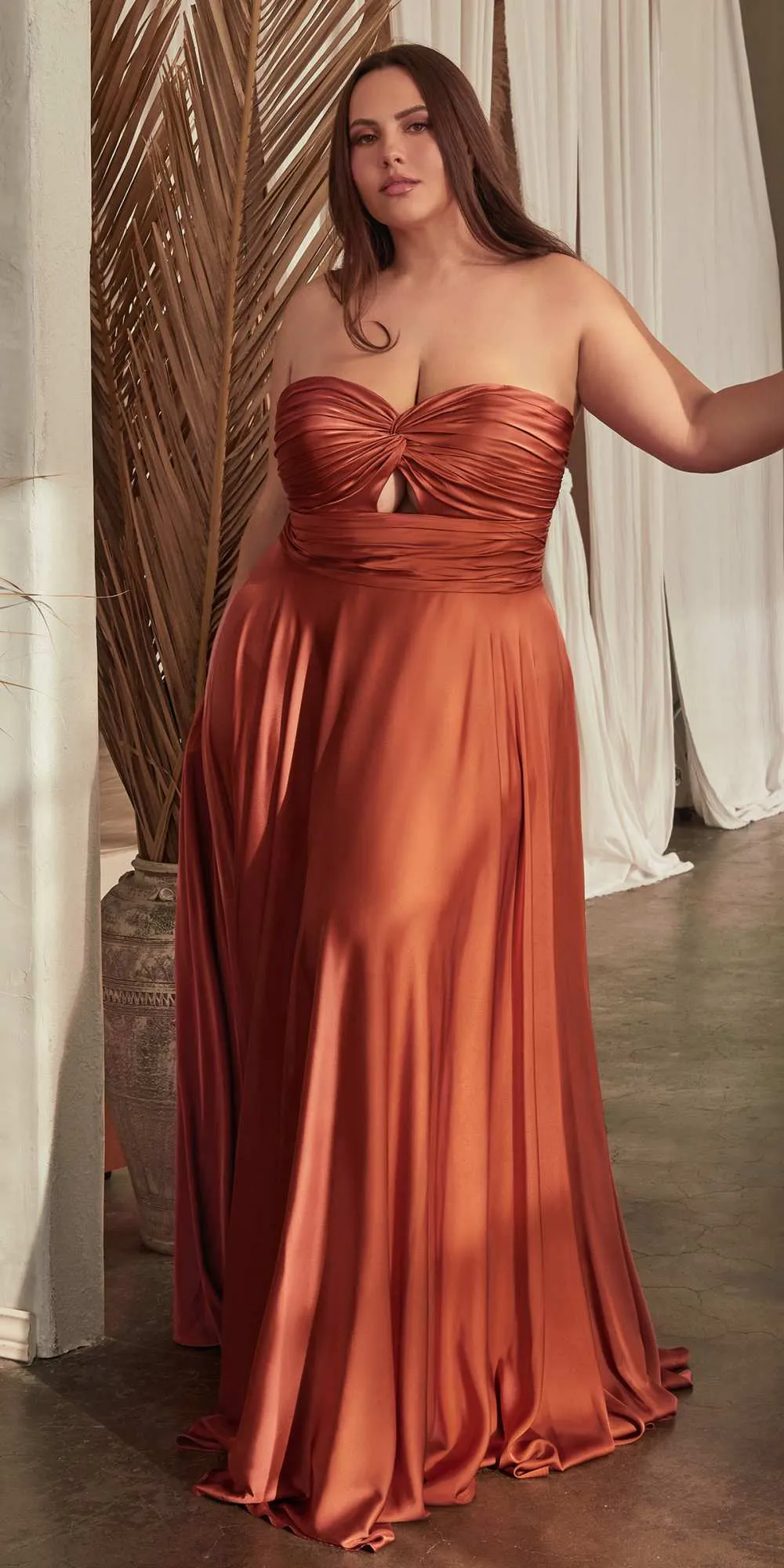 Ladivine 7496 Floor Length A-Line Luxurious Satin Strapless Keyhole Dress