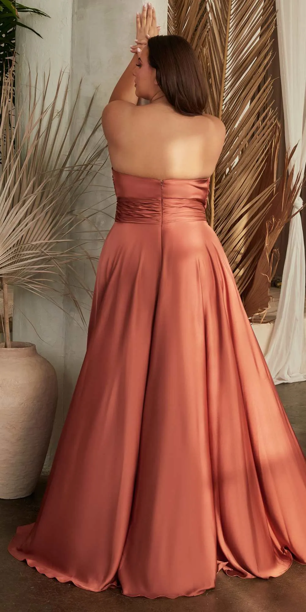 Ladivine 7496 Floor Length A-Line Luxurious Satin Strapless Keyhole Dress