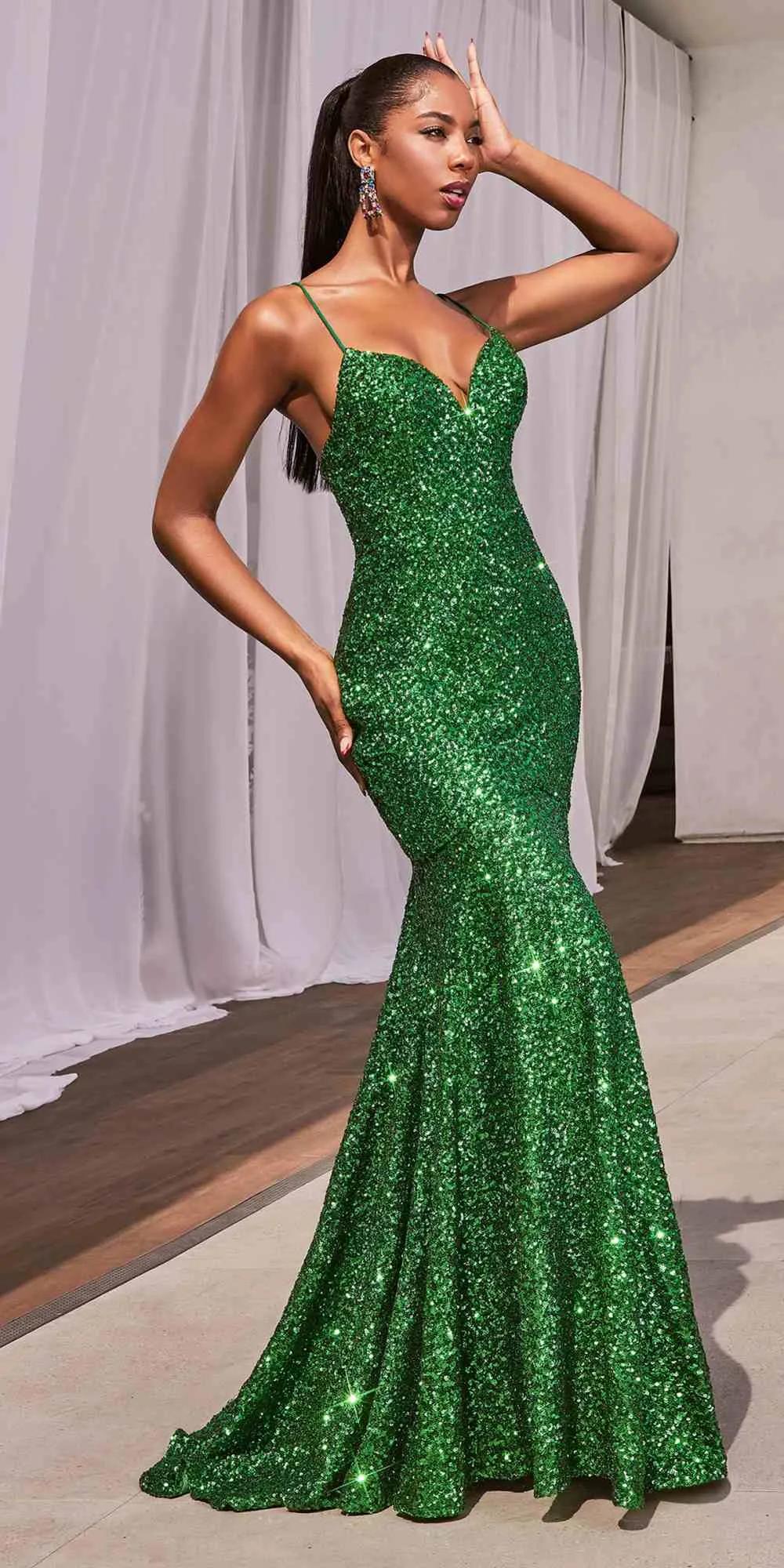 Ladivine CH066 Long Fitted Sequin Mermaid Gown