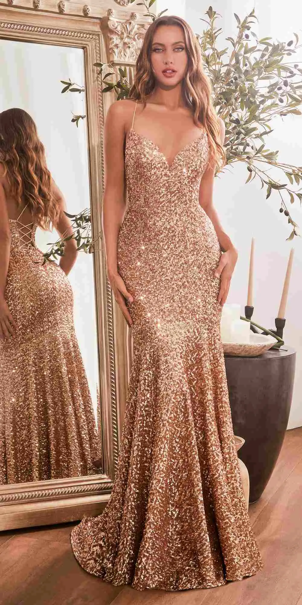 Ladivine CH066 Long Fitted Sequin Mermaid Gown