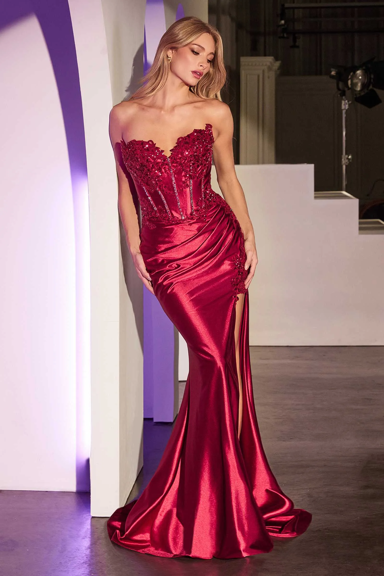 Ladivine KV1116 Dress Fitted Strapless Lace & Satin Gown