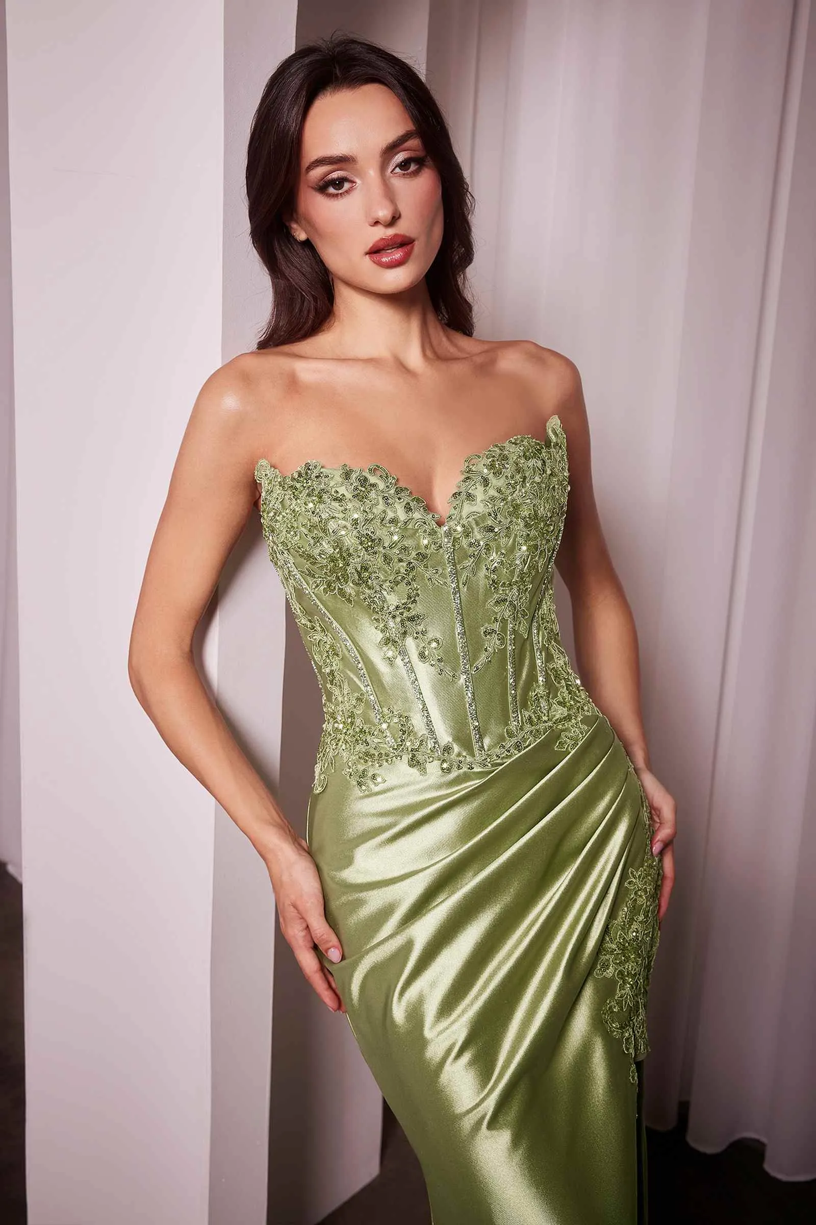 Ladivine KV1116 Dress Fitted Strapless Lace & Satin Gown