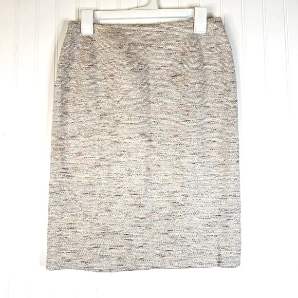 Lafayette 148 Tweed Sparkly Neutral Pink Pencil Skirt | Sz 2 | Light Academia