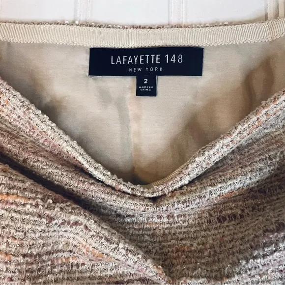 Lafayette 148 Tweed Sparkly Neutral Pink Pencil Skirt | Sz 2 | Light Academia