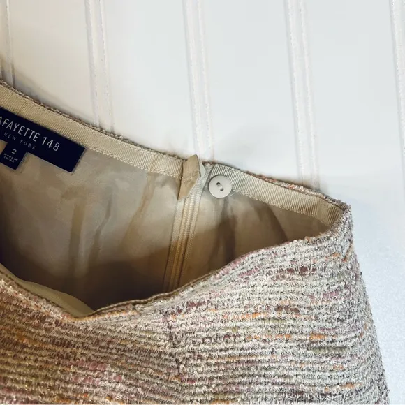 Lafayette 148 Tweed Sparkly Neutral Pink Pencil Skirt | Sz 2 | Light Academia