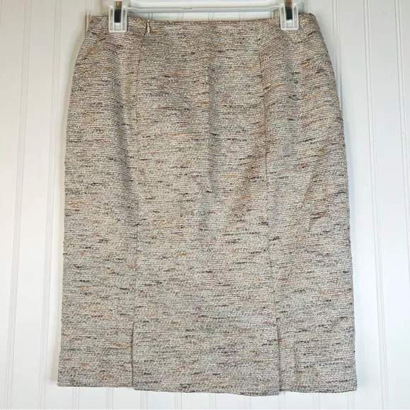 Lafayette 148 Tweed Sparkly Neutral Pink Pencil Skirt | Sz 2 | Light Academia