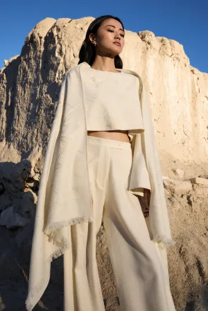 Lamayuru Woollen Top (Ivory), Nyoma Woollen Pants (Ivory) & Lamayuru Woollen Shawl (Ivory)