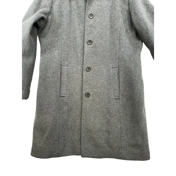 Lands End Womens Wool Blend Coat 14P Gray Long Sleeve Button-Up Outerwear