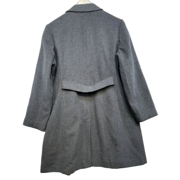 Lands End Womens Wool Blend Coat 14P Gray Long Sleeve Button-Up Outerwear