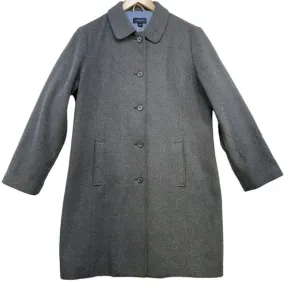 Lands End Womens Wool Blend Coat 14P Gray Long Sleeve Button-Up Outerwear