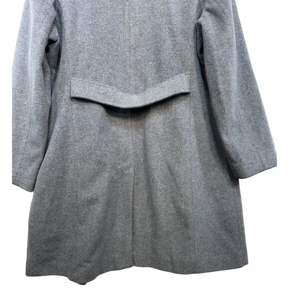 Lands End Womens Wool Blend Coat 14P Gray Long Sleeve Button-Up Outerwear