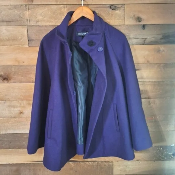 LANE BRYANT Purple Faux Wool Blend Cape Coat SZ 2X or 18/20