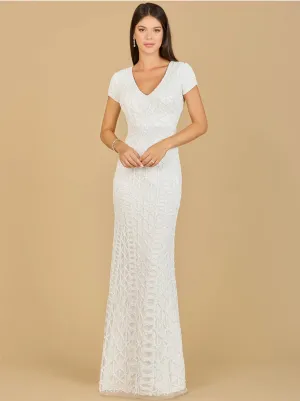 Lara Ivory Beaded V-Neckline Dress with Cap Sleeves 29746
