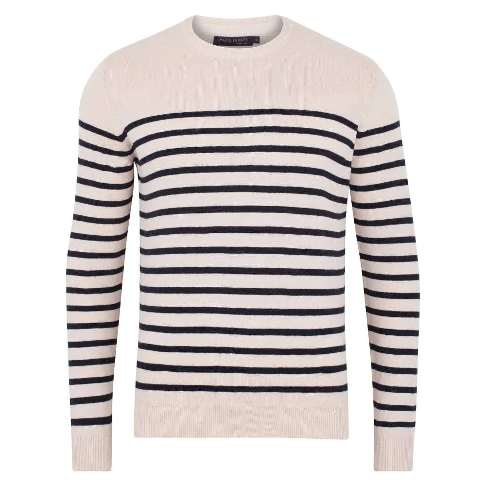 LARGE Mens 100% Cotton Striped Breton Sweater - large