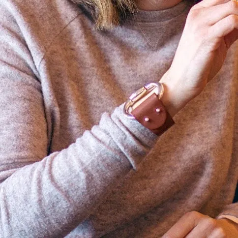 Large Silver Snaffle Bit Leather Bracelet with Brown Leather Cuff for Women