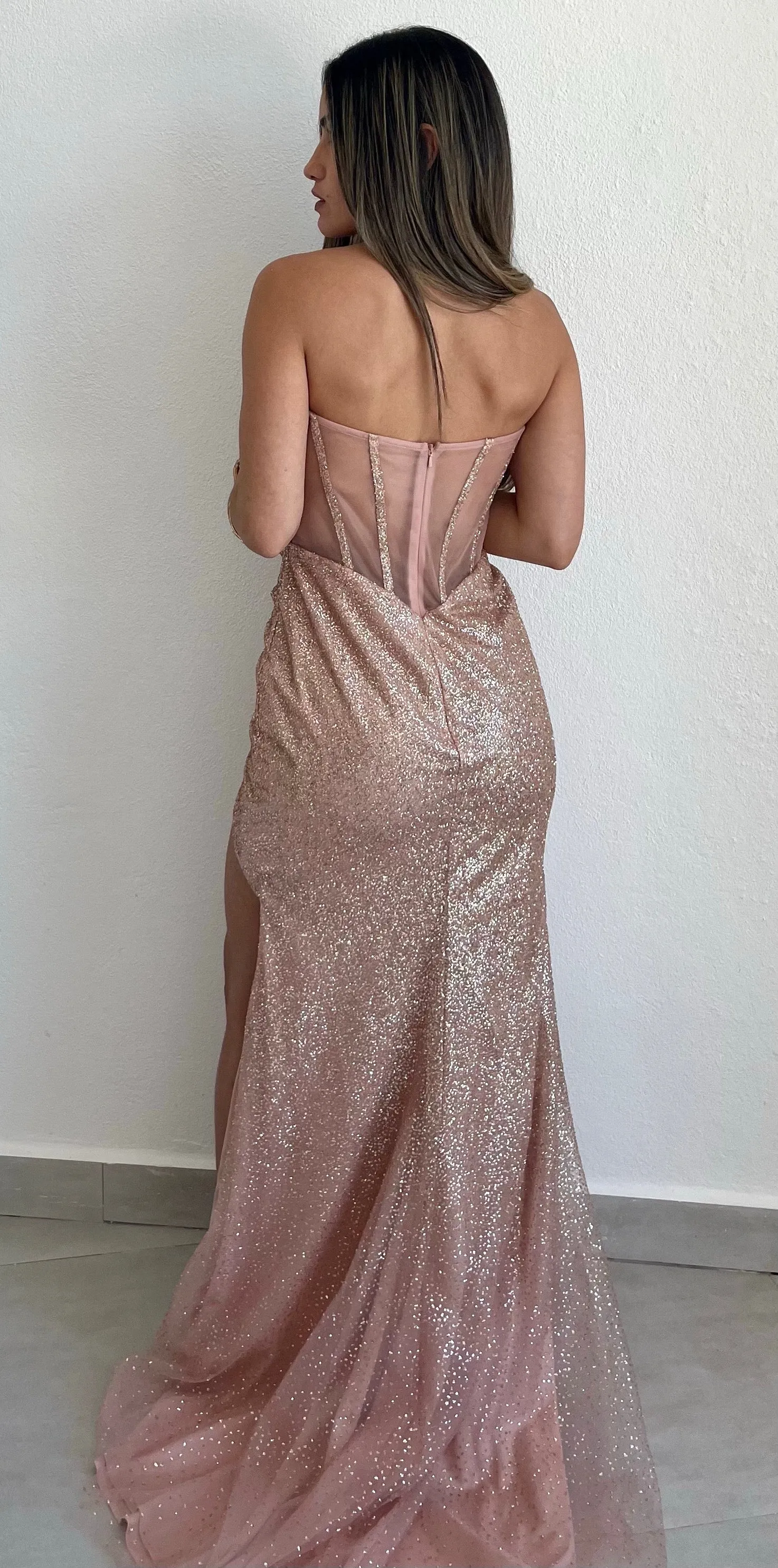Last Forever Shimmer Rose Gold Formal Gown
