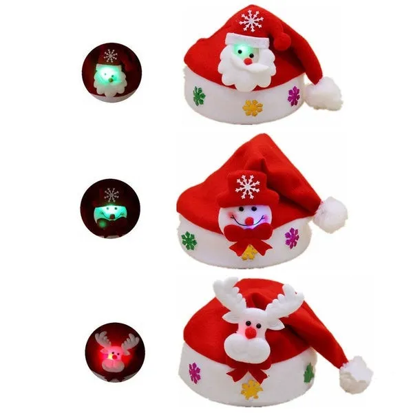 LED Christmas Hat Santa Claus Reindeer Snowman Hats New Year Xmas Gifts Cap