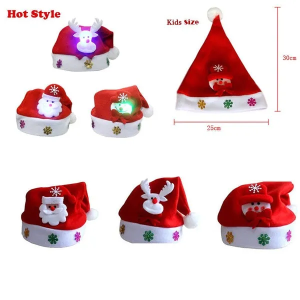LED Christmas Hat Santa Claus Reindeer Snowman Hats New Year Xmas Gifts Cap