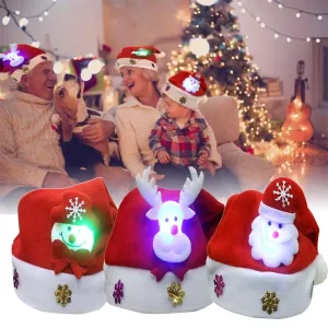 LED Christmas Hat Santa Claus Reindeer Snowman Hats New Year Xmas Gifts Cap